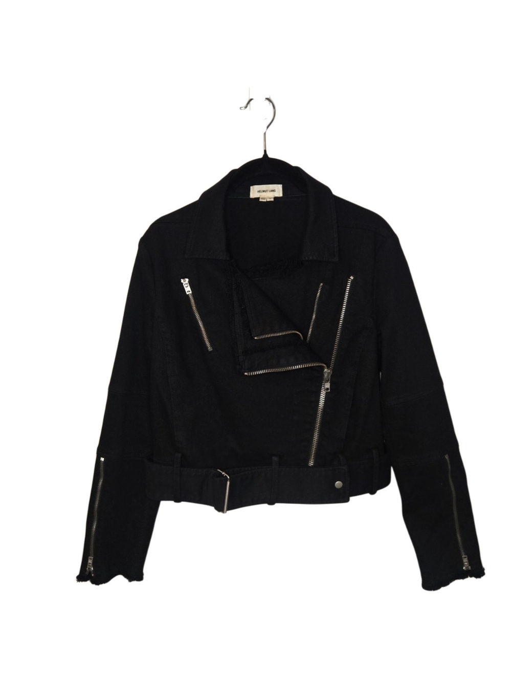 Helmut Lang Black Biker Cropped Zipper Moto Jacket!